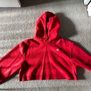 Red Champion Cropped Hoodie
